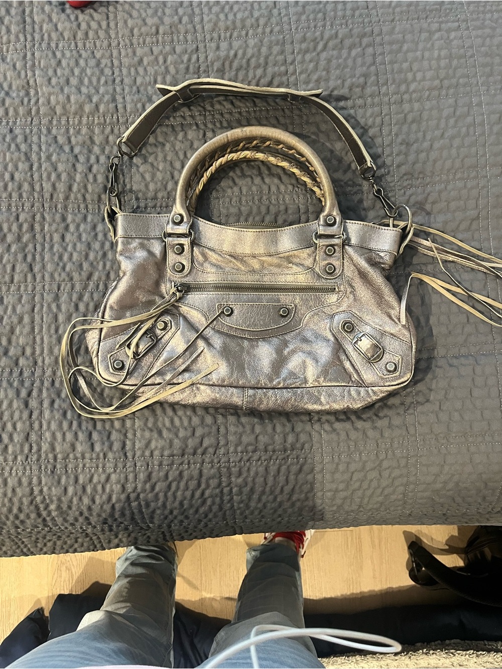 Balenciaga City Bag Vintage Metallic Pewter Motorcycle